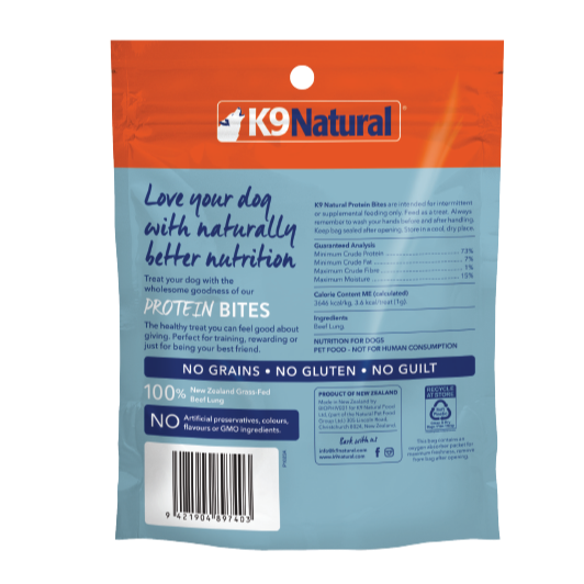 K9 Natural - Treats - Air-Dried - Protein Bites - Beef Lung - 50g