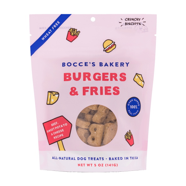 Bocce's Bakery Dog Crunchy Biscuits Burgers & Fries 5 oz URBAN PAW PETS