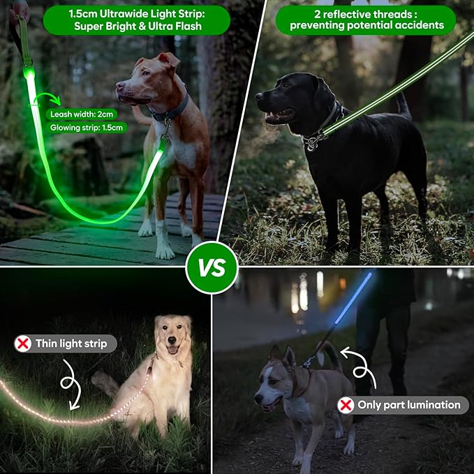 Led Dog Leash, 4 Ft Light Up Dog Leash Rechargeable Waterproof