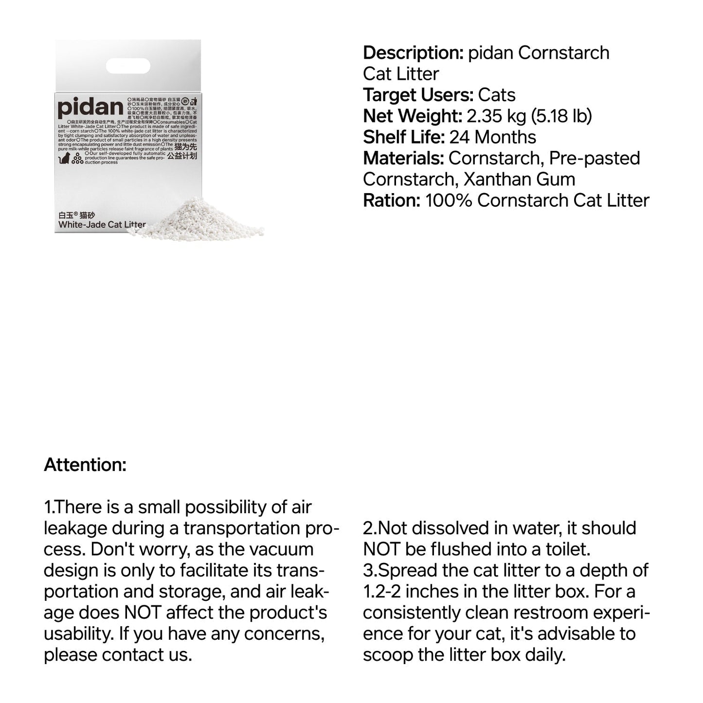 Pidan Cat Litter White-Jade (Corn Starch) Cat Litter, 4 Bags | Non-Flushable| URBAN PAW PETS