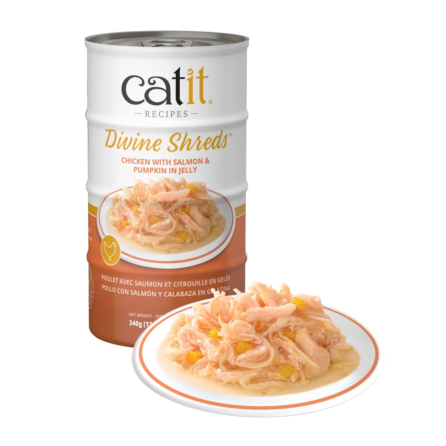 Catit Divine Shreds - Chicken with Salmon & Pumpkin in Jelly - 4 x 85 g Cans URBAN PAW PETS