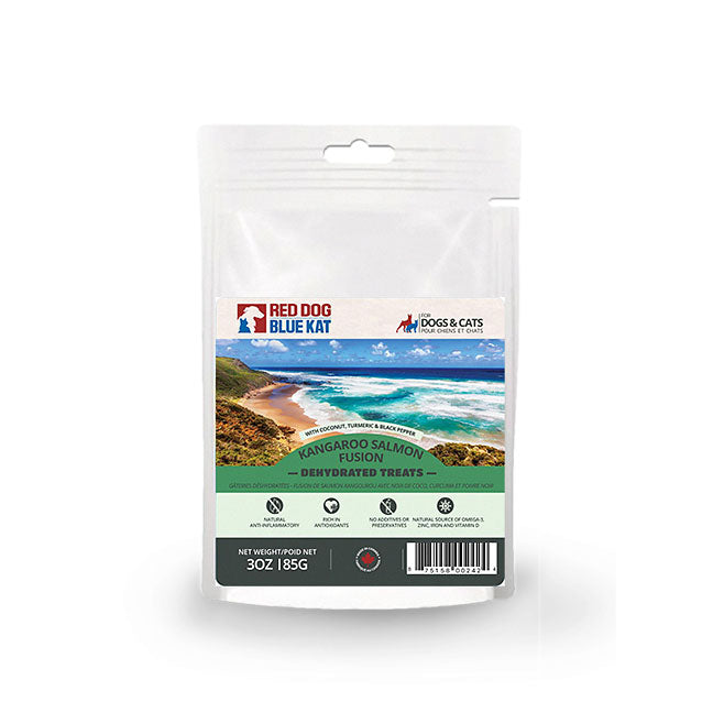 Kangaroo Salmon Fusion Dehydrated Treat 85 g bag Red Dog Blue Kat