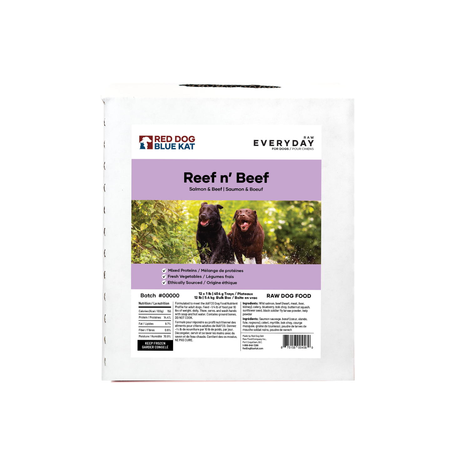Everyday Raw Reef n' Beef (Beef & Salmon) for Dogs Bulk (12 x 1lb) Red Dog Blue Kat