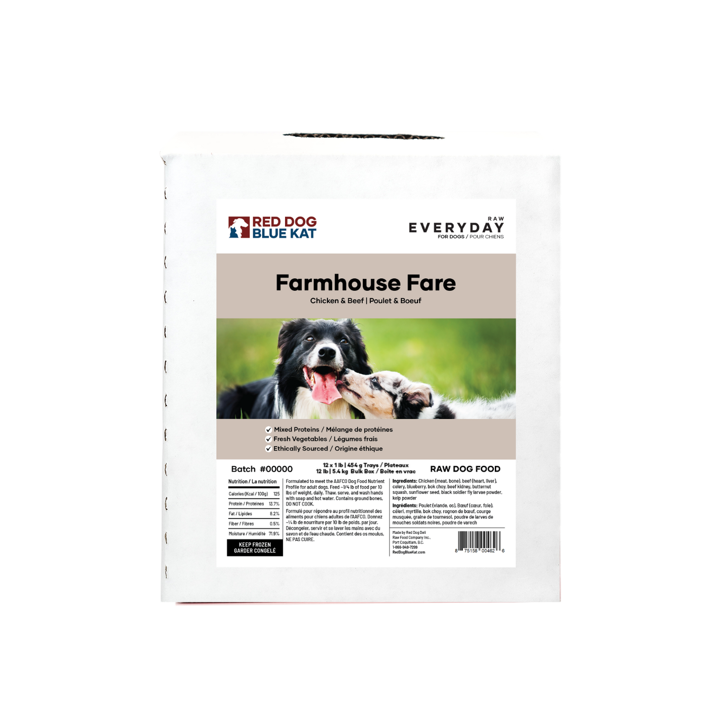 Everyday Raw Farmhouse Fare (Chicken & Beef ) for Dogs Bulk (12 x 1lb) Red Dog Blue Kat