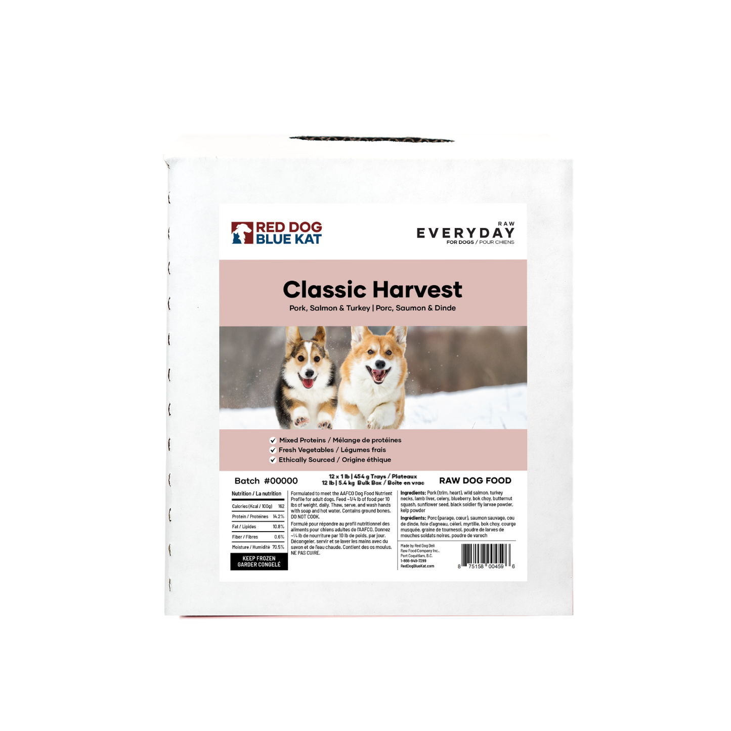 Everyday Raw Classic Harvest (Pork, Fish & Turkey) for Dogs Bulk (12 x 1lb) Red Dog Blue Kat