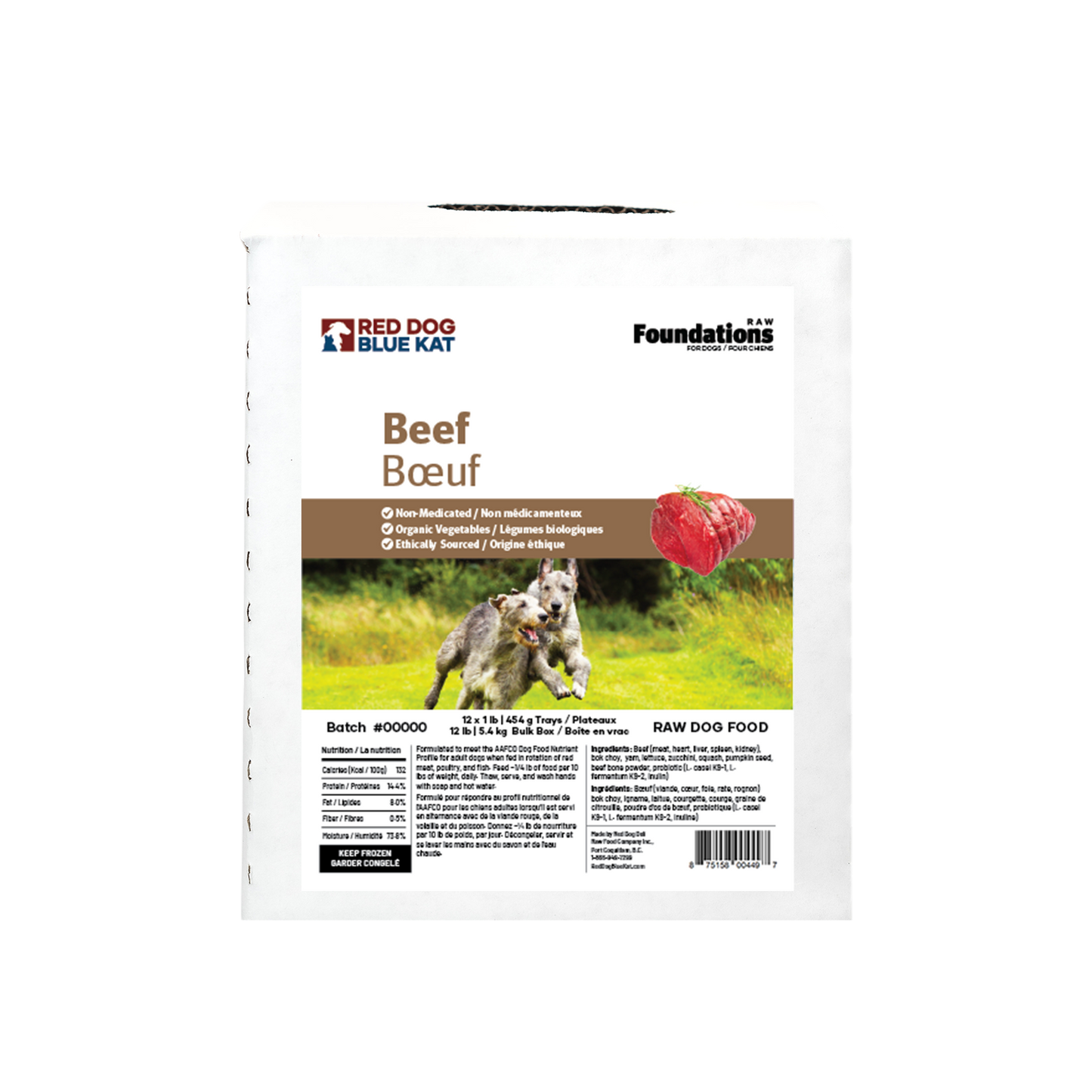 Foundations Beef (no Tripe) Recipe for Dogs - Bulk (12 x 1 lb) Red Dog Blue Kat