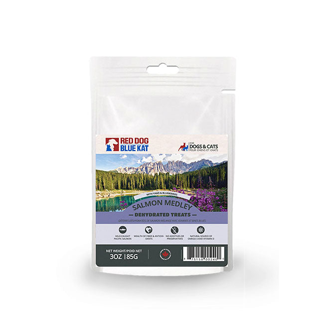 Salmon Medley Dehydrated Treat 85 g bag Red Dog Blue Kat