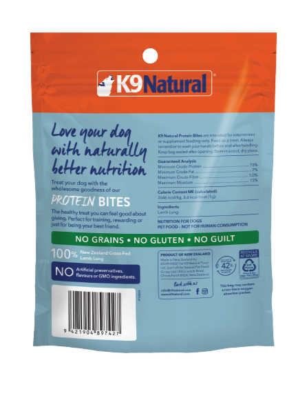 K9 Natural - Treats - Air-Dried - Protein Bites - Lamb Lung - 50g
