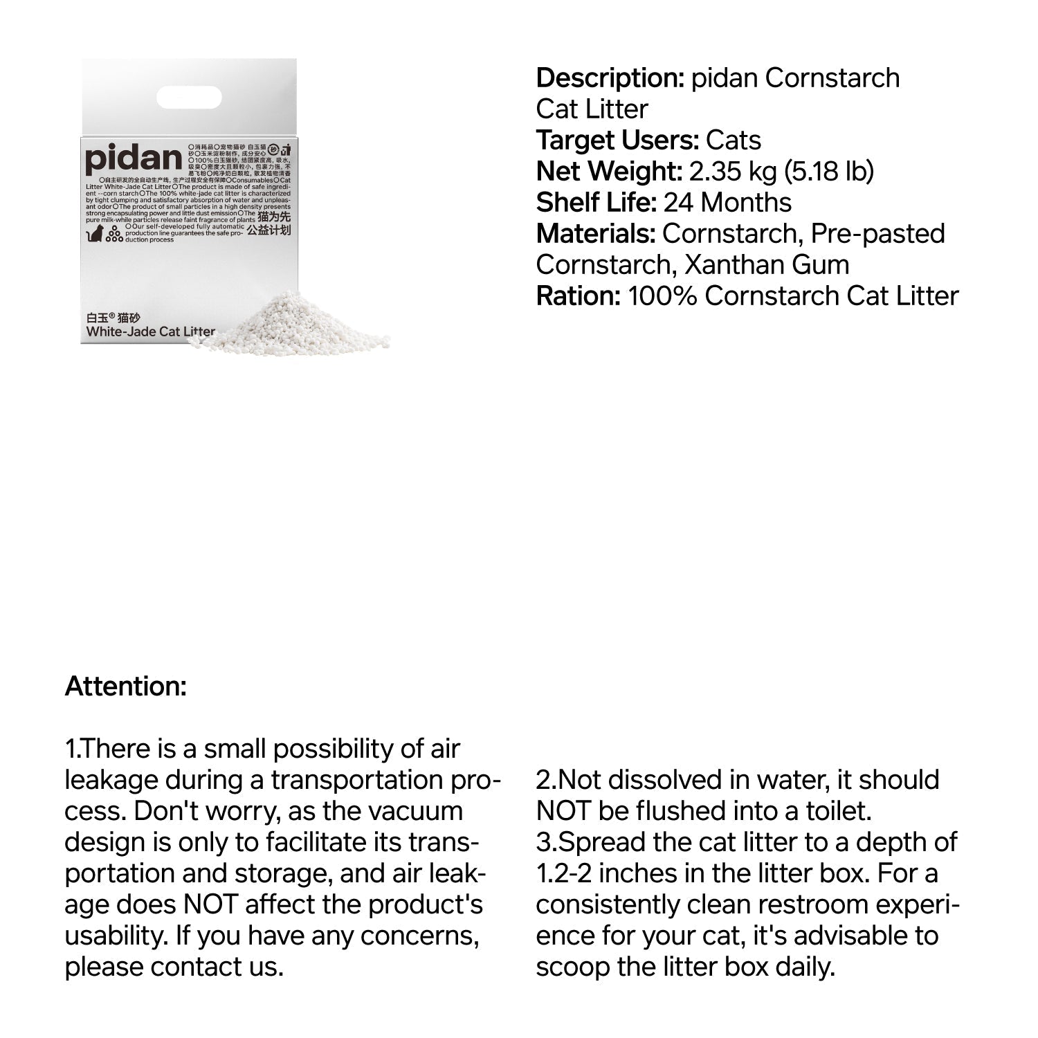 Pidan Cat Litter White-Jade (Corn Starch) Cat Litter, 4 Bags | Non-Flushable| URBAN PAW PETS