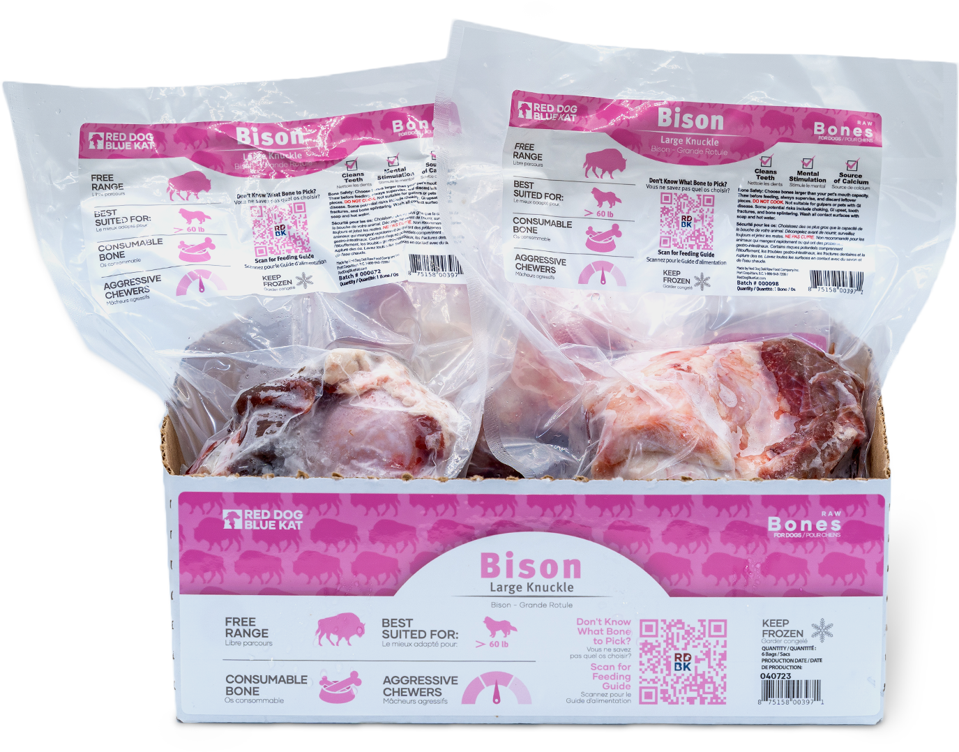 Bison Bone - Large Knuckle (Case 6 CT) - BISONKL Red Dog Blue Kat