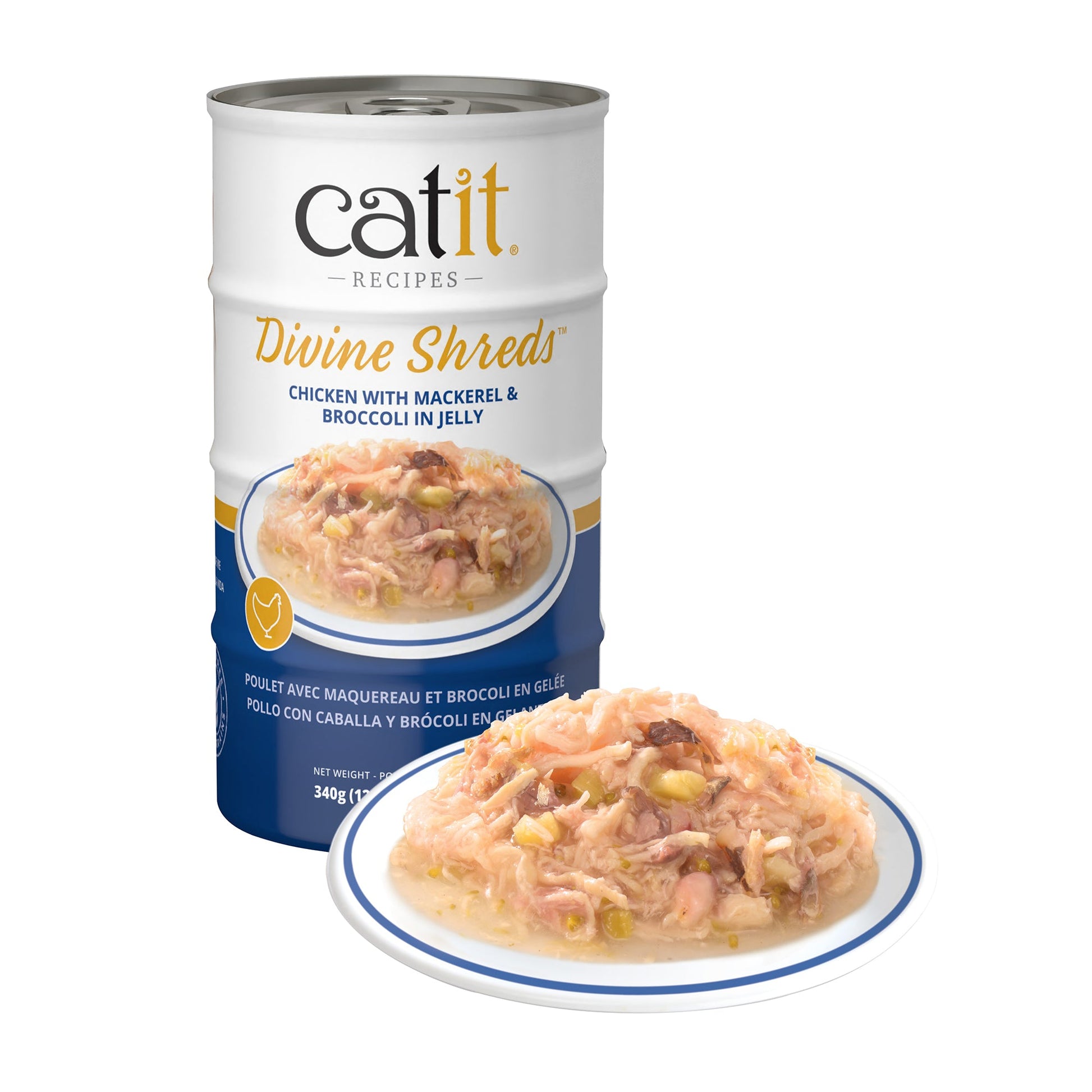 Catit Divine Shreds - Chicken with Mackerel & Broccoli in Jelly - 4 x 85 g Cans URBAN PAW PETS
