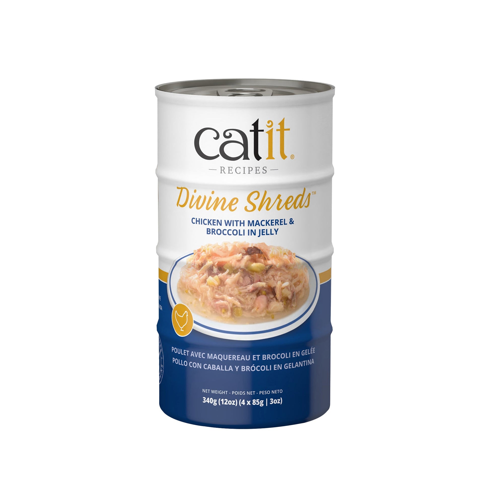 Catit Divine Shreds - Chicken with Mackerel & Broccoli in Jelly - 4 x 85 g Cans URBAN PAW PETS