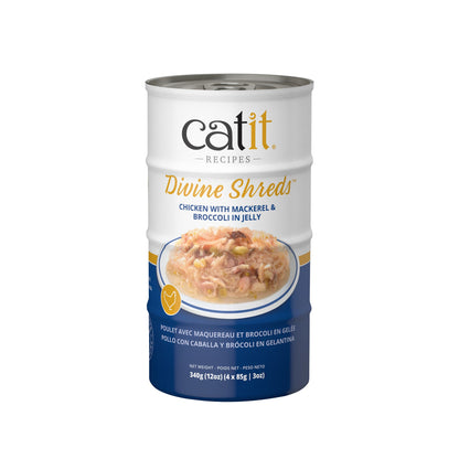 Catit Divine Shreds - Chicken with Mackerel & Broccoli in Jelly - 4 x 85 g Cans URBAN PAW PETS