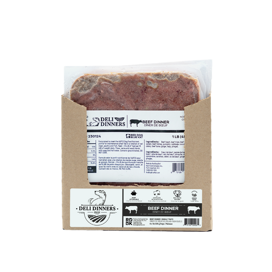 Deli Dinners | Beef Dinner for Dogs 1 lb SINGLES (Case 6 CT) Red Dog Blue Kat