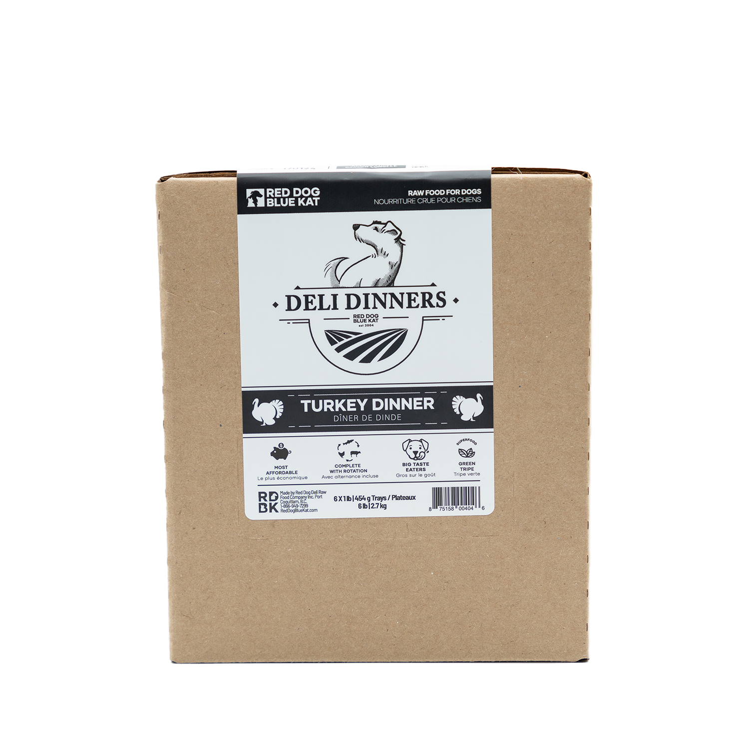 Deli Dinners | Turkey Dinner for Dogs 1 lb BOX (Case 6 CT) Red Dog Blue Kat
