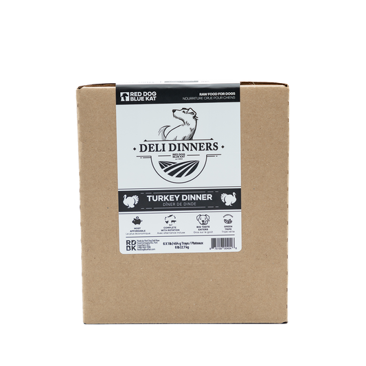 Deli Dinners | Turkey Dinner for Dogs 1 lb BOX (Case 6 CT) Red Dog Blue Kat