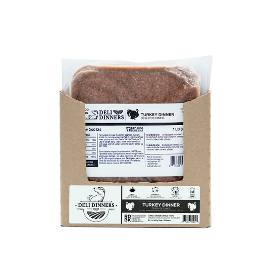 Deli Dinners | Turkey Dinner for Dogs 1 lb SINGLES (Case 6 CT) Red Dog Blue Kat