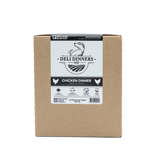 Deli Dinners | Chicken Dinner for Dogs 1 lb BOX (Case 6 CT) Red Dog Blue Kat