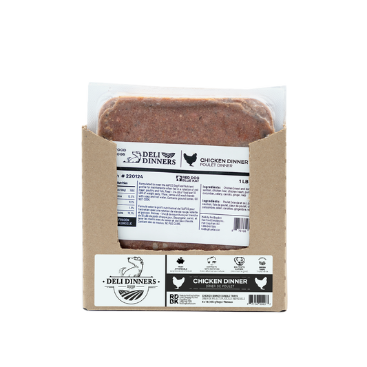 Deli Dinners | Chicken Dinner for Dogs 1 lb SINGLES (Case 6 CT) Red Dog Blue Kat