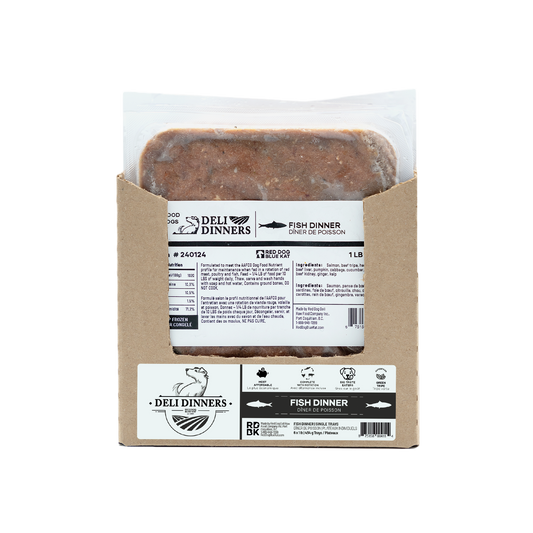 Deli Dinners | Fish Dinner for Dogs 1 lb SINGLES (Case 6 CT) Red Dog Blue Kat