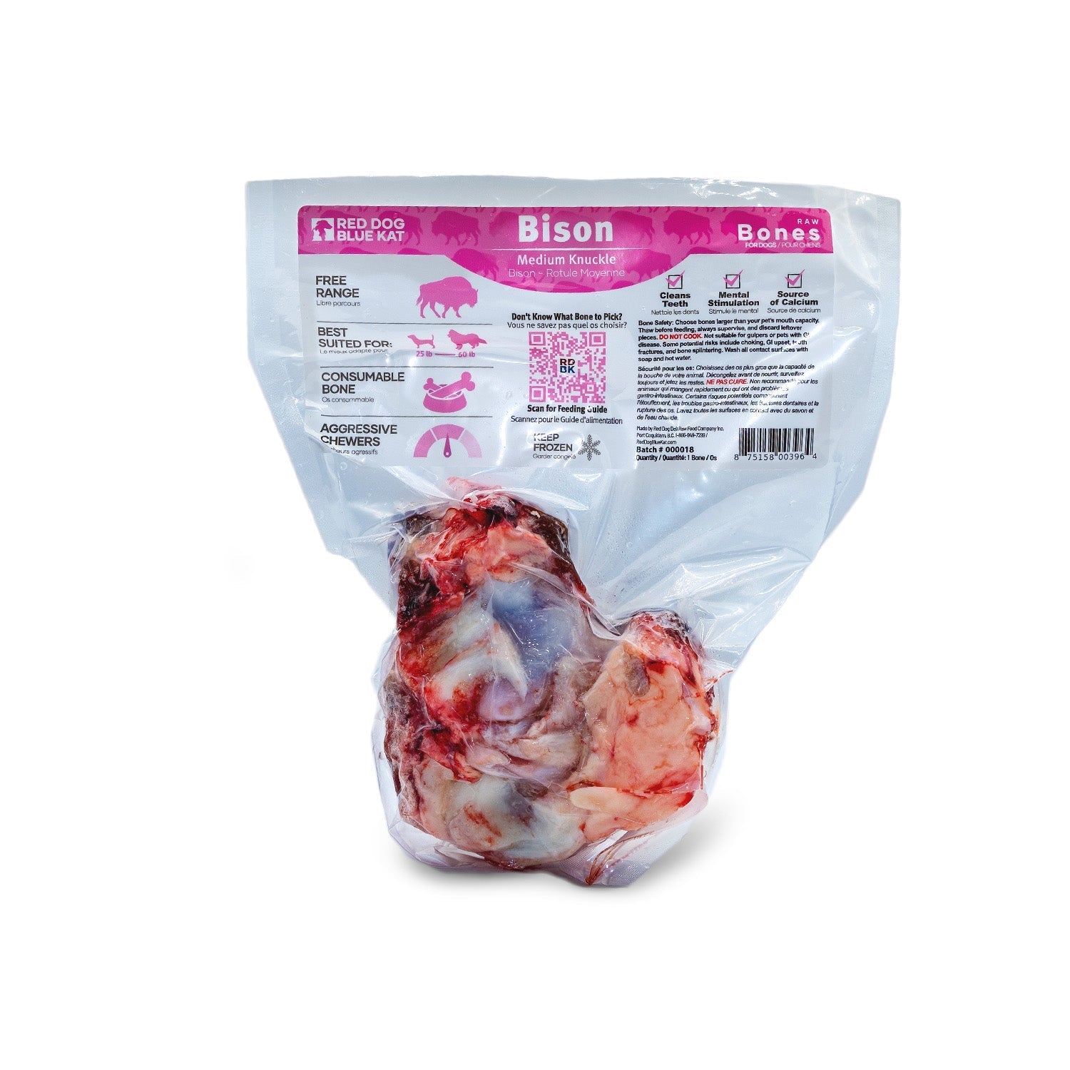 Bison Bone - Medium Knuckle (Case 8 CT) Red Dog Blue Kat