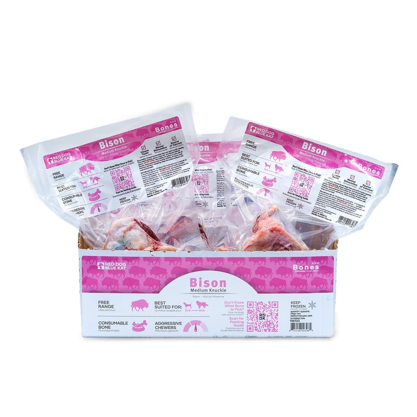 Bison Bone - Medium Knuckle (Case 8 CT) Red Dog Blue Kat