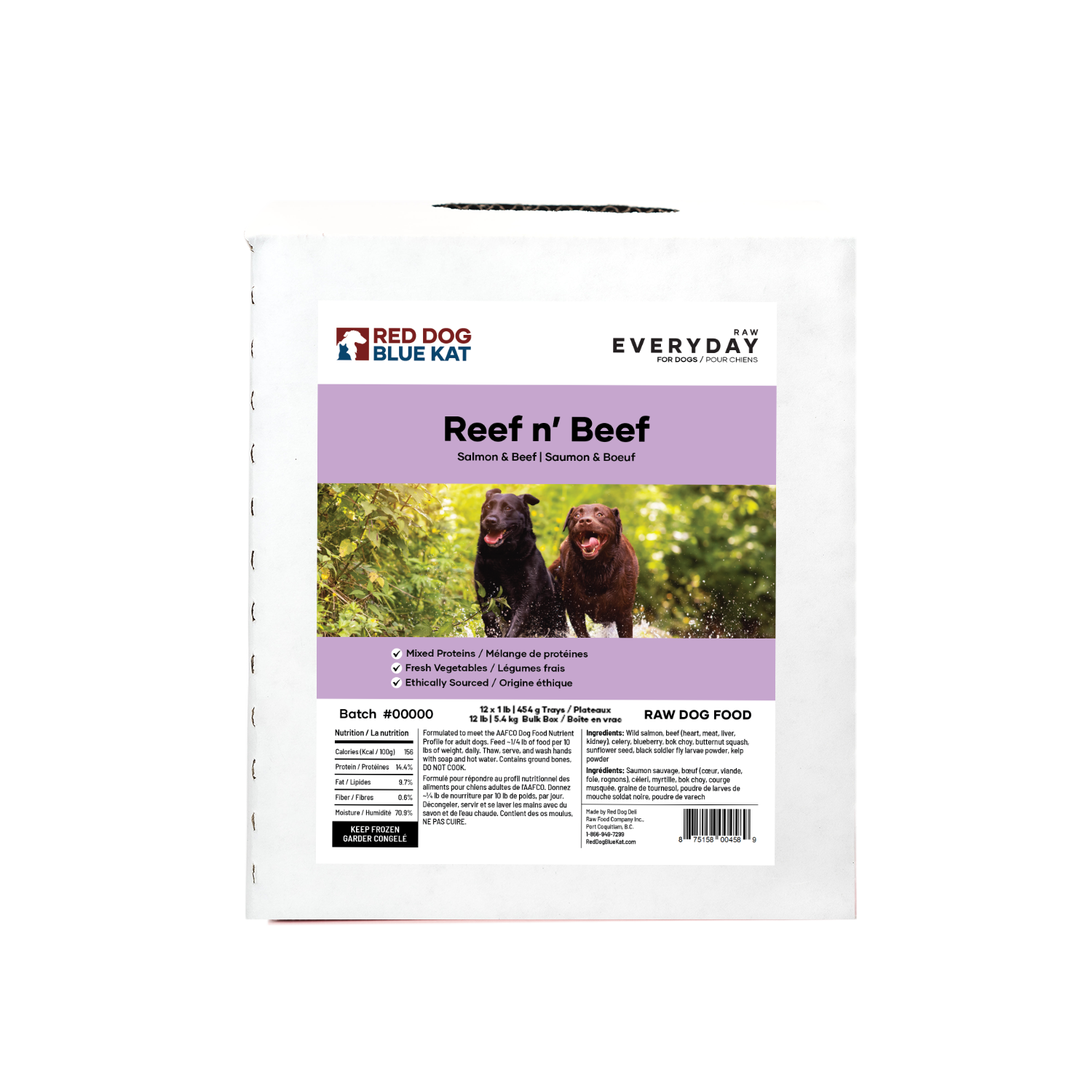 Everyday Raw Reef n' Beef (Beef & Salmon) for Dogs Bulk (12 x 1lb) Red Dog Blue Kat