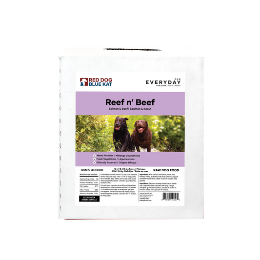 Everyday Raw Reef n' Beef (Beef & Salmon) for Dogs Bulk (12 x 1lb) Red Dog Blue Kat