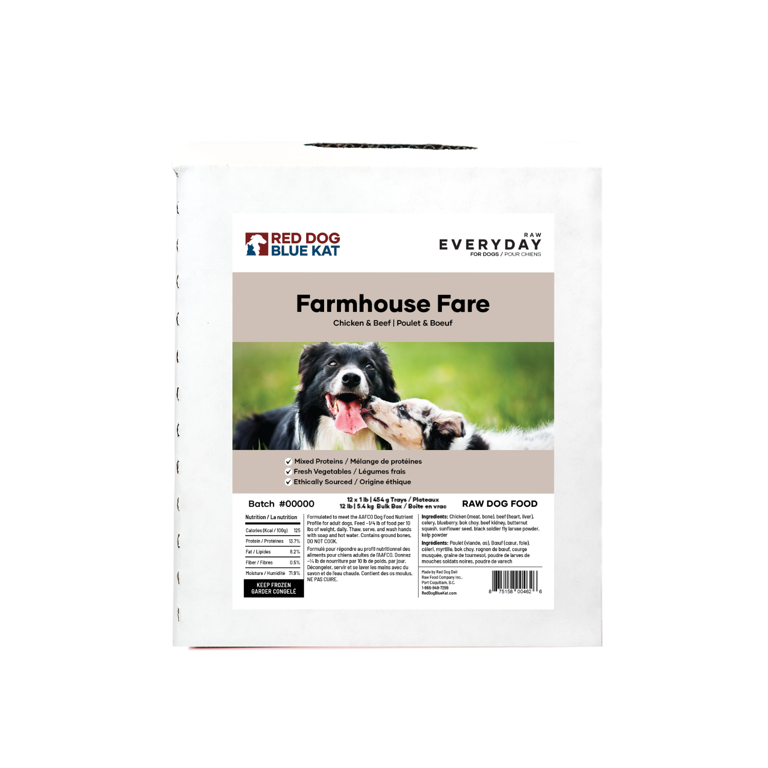 Everyday Raw Farmhouse Fare (Chicken & Beef ) for Dogs Bulk (12 x 1lb) Red Dog Blue Kat