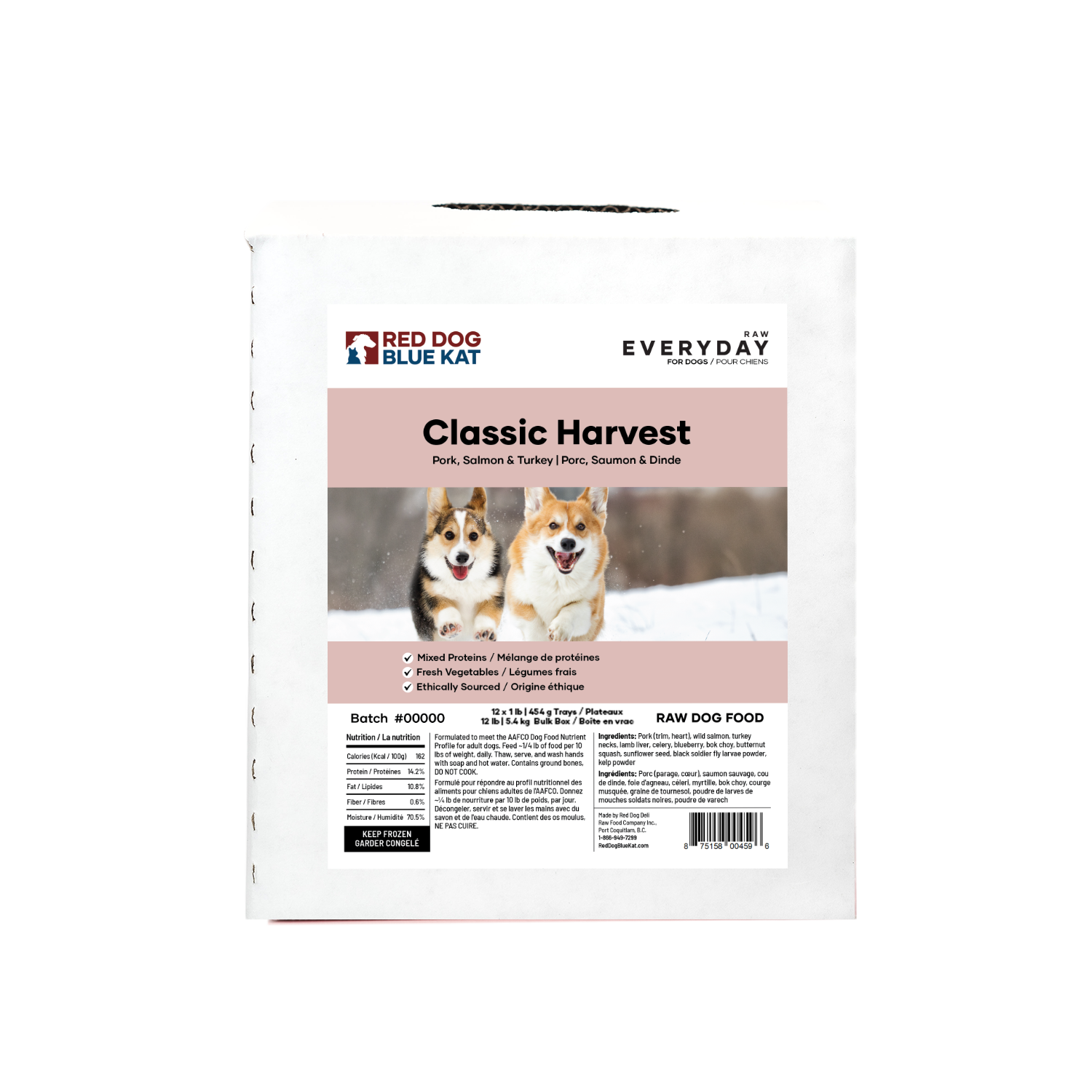Everyday Raw Classic Harvest (Pork, Fish & Turkey) for Dogs Bulk (12 x 1lb) Red Dog Blue Kat
