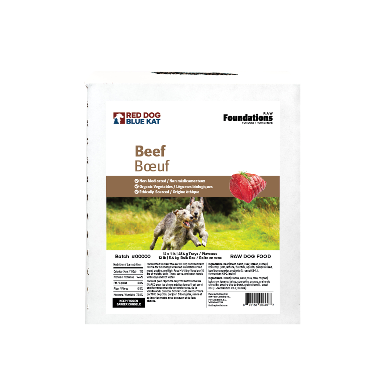 Foundations Beef (no Tripe) Recipe for Dogs - Bulk (12 x 1 lb) Red Dog Blue Kat