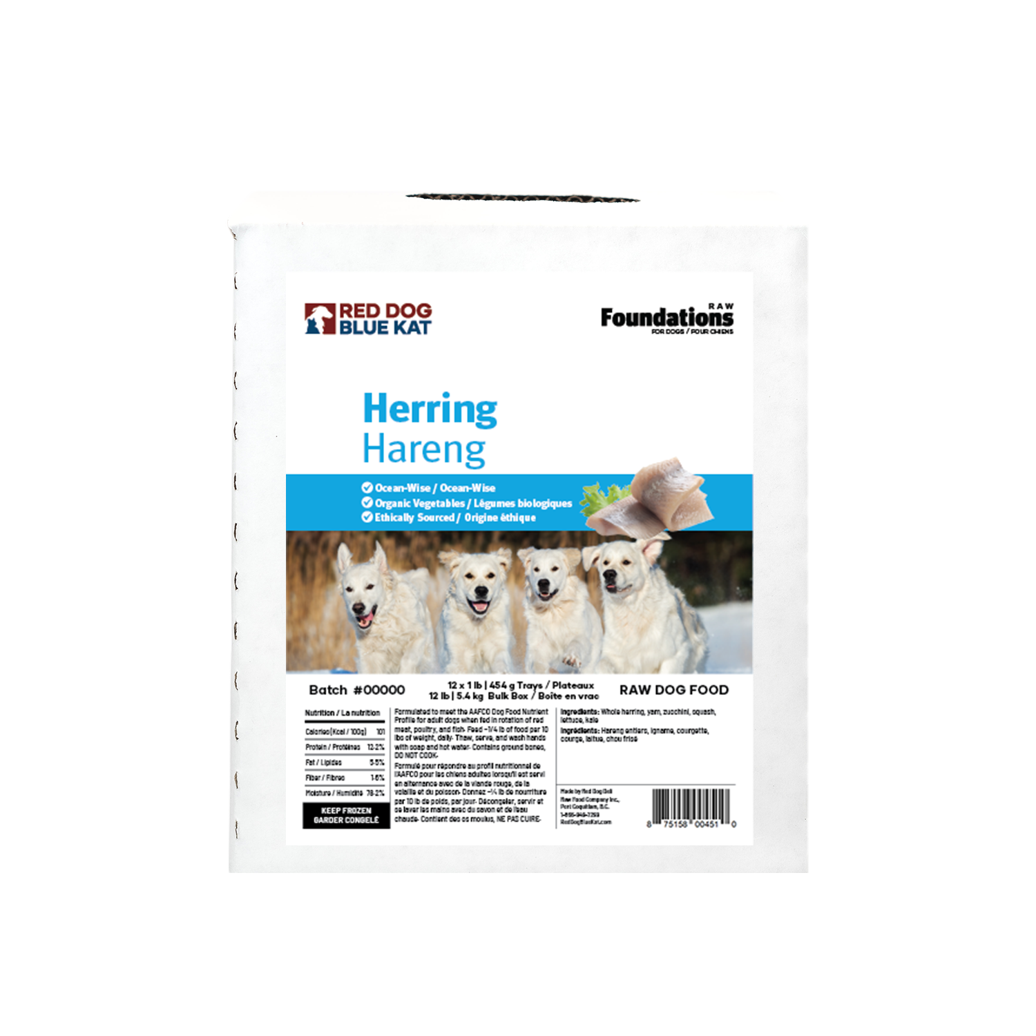 Foundations Herring Recipe for Dogs - Bulk (12 x 1lb) Red Dog Blue Kat