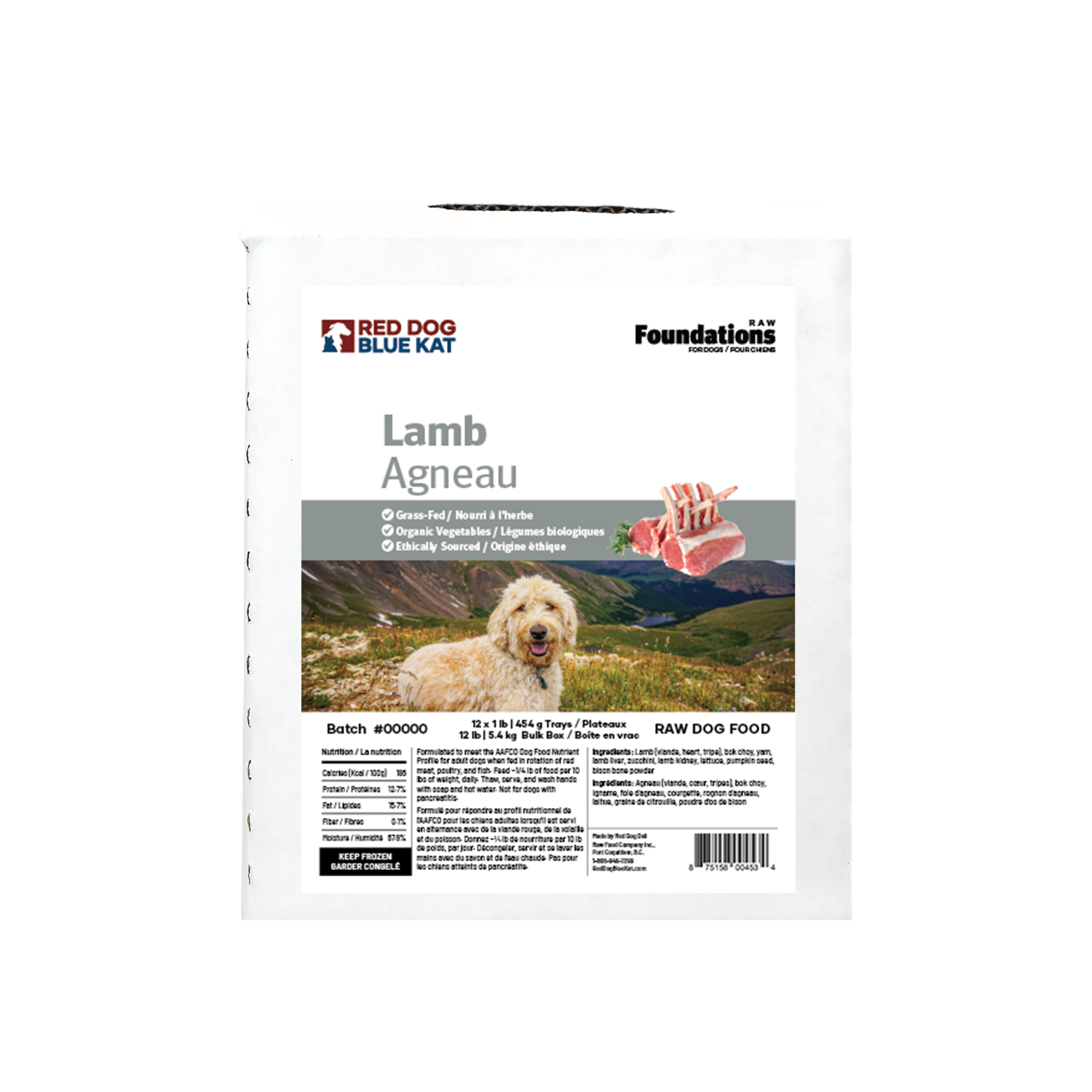 Foundations Lamb Recipe for Dogs - Bulk  (12 x 1lb) Red Dog Blue Kat