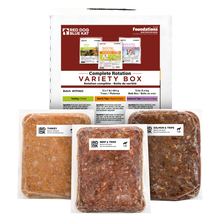 Foundations Variety Pack for Dogs - Bulk (12 x 1lb) Recipes: 4 x Turkey / 4 x Beef & Tripe / 4 x Salmon Red Dog Blue Kat