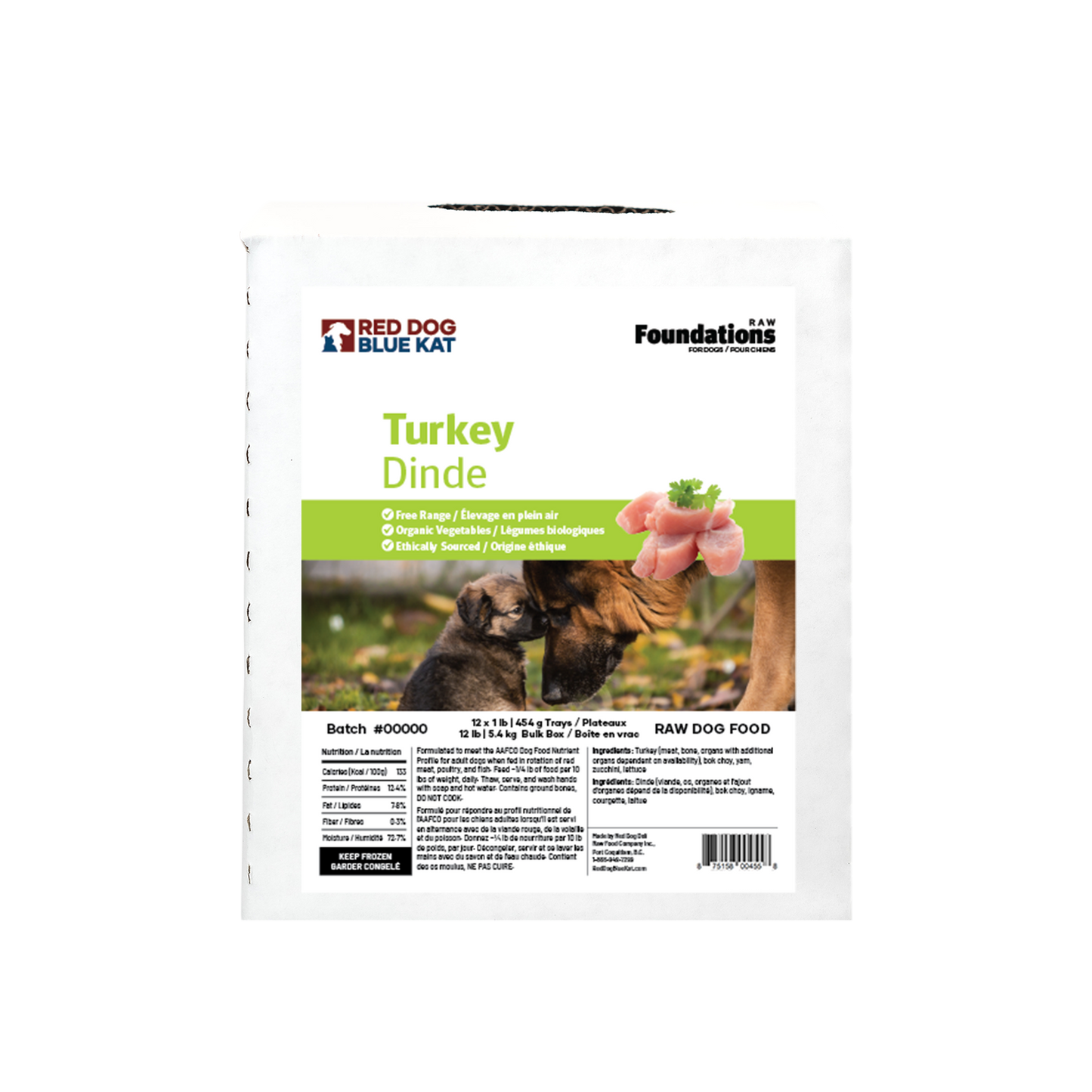 Foundations Turkey Recipe for Dogs - Bulk (12 x 1lb) Red Dog Blue Kat