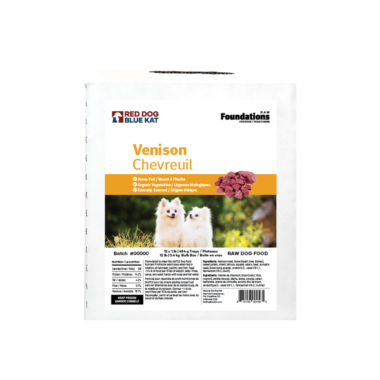 Foundations Venison Recipe for Dogs - Bulk (12 x 1lb) Red Dog Blue Kat