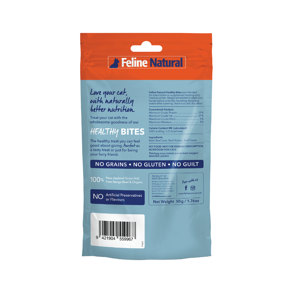 Feline Natural - Treats - Healthy Bites - Freeze-Dried - Beef & Organs - 50g