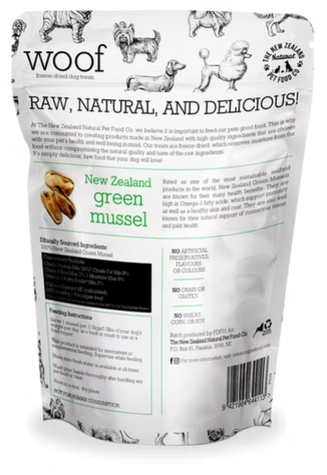 NZ Natural Pet Food Co - Freeze Dried - Treats - Woof - Green Lipped Mussels - 50g