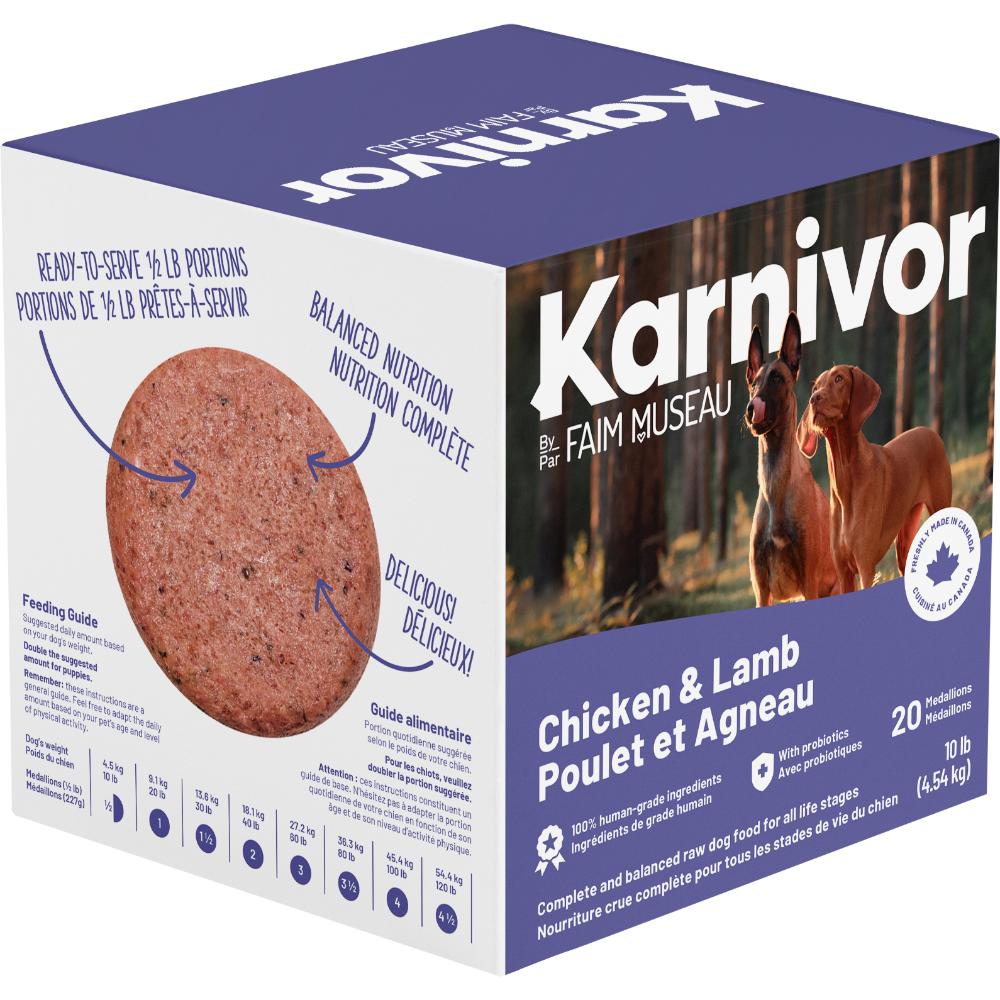 KARNIVOR Dog Raw Frozen Chicken & Lamb 10lb Cube Box