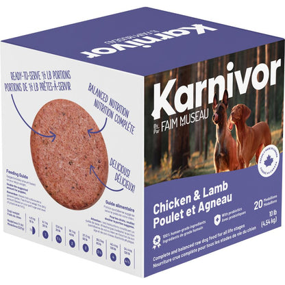 KARNIVOR Dog Raw Frozen Chicken & Lamb 10lb Cube Box