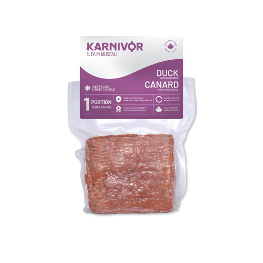 KARNIVOR Dog Raw Frozen Duck w/probiotics 16oz Single Portion